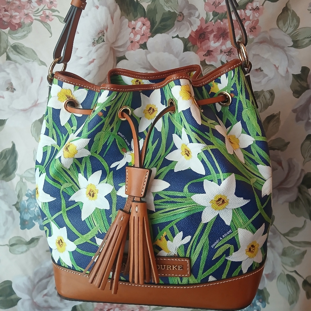 Floral Bucket Bag with Brown Accents